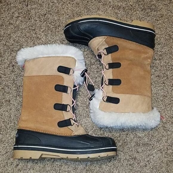 Cat & Jack Boots Leather Fur Winter SNOW Waterproof Kids YOUTH GIRLS Size 5 - Picture 3 of 11